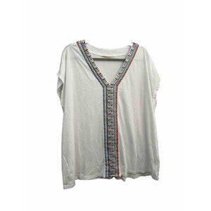 Soft Surroundings Izabel Embroidered Boho V-neck Top Plus Sz XXL 2XL  White